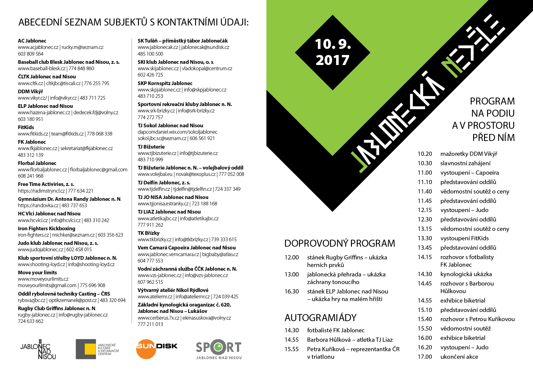 Program akce Jablonecká neděle 2017
